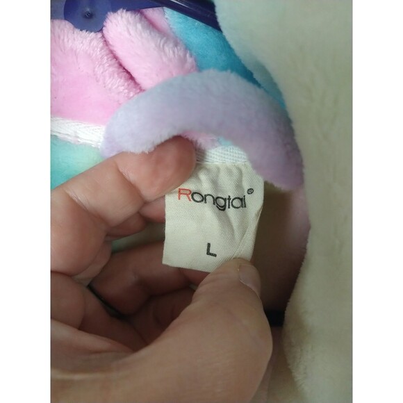 Rongtai Woman L Rainbow Unicorn Plush Pocket Long Robe Long Sleeve Casual Lounge - Picture 3 of 8
